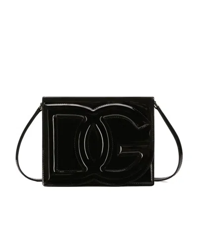 Dolce & Gabbana Dg Logo Patent Leather Crossbody Bag In Black