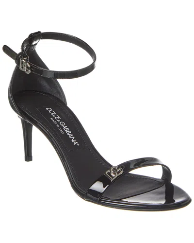 Dolce & Gabbana Dolce&gabbana Black Patent Leather Sandal With Logo In Grey