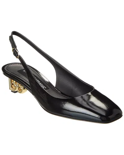 Dolce & Gabbana Dg Logo Patent Slingback Pump In Black