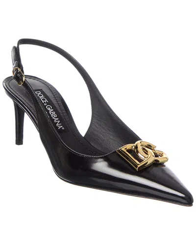 Dolce & Gabbana Dg Logo Patent Slingback Pump In Black