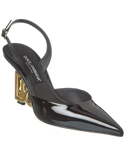 Dolce & Gabbana Dg Logo Patent Slingback Pump In Black