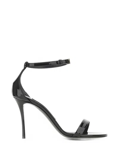 Dolce & Gabbana Dg Logo Patent-leather Sandals In Black