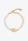 Dolce & Gabbana Link Bracelet With Pearls And Dg Logo In White