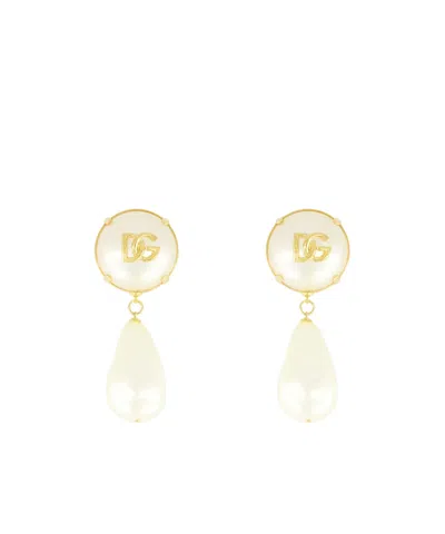 Dolce & Gabbana Dolce  Gabbana Dg Logo Pearl Earrings In Gold