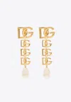 Dolce & Gabbana Dg Logo Pearl-embellished Earrings In Gold