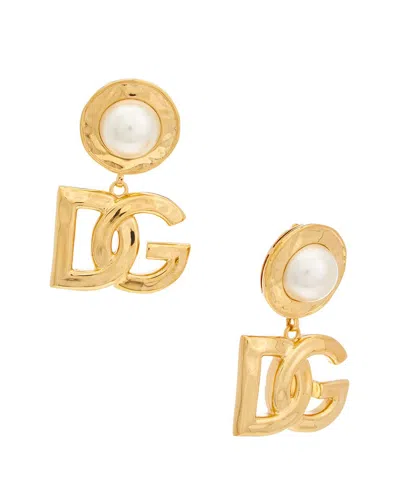 Dolce & Gabbana Dg Logo Pendant Clip-on Earrings In Gold