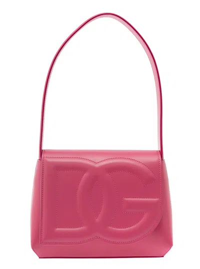 DOLCE & GABBANA DG LOGO PINK SHOULDER BAG IN 3D QUILTED LOGO DETAIL IN SMOOTH LEATHER WOMAN