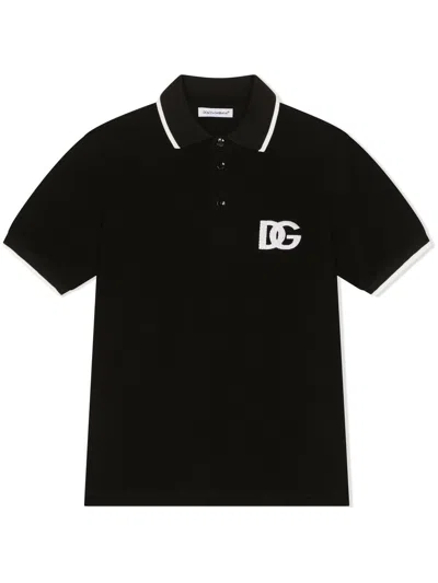 Dolce & Gabbana Kids' Embroidered-logo Polo Shirt In Black