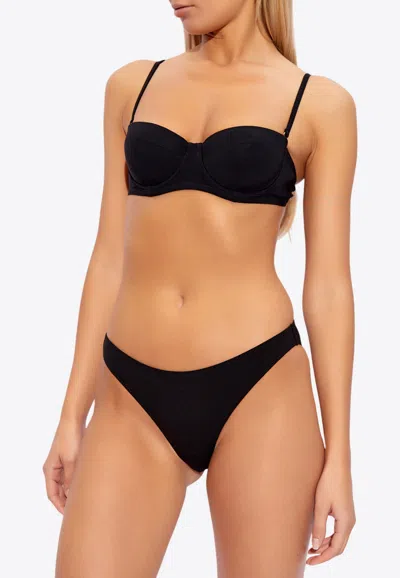 Dolce & Gabbana Dg Logo Plaque Balconette Bikini Top In Black