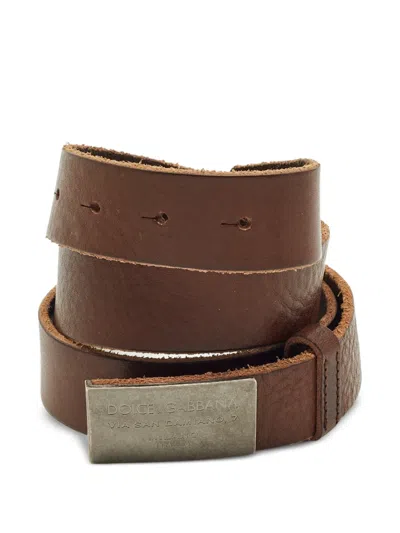 Pre-owned Dolce & Gabbana Dg Logo Plaque Belt In Brown