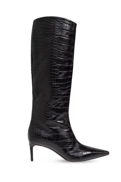 Dolce & Gabbana Dg Logo Plaque Embossed Boots In Black