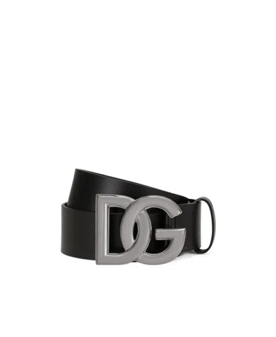 Dolce & Gabbana Dg-logo Plaque Leather Belt In Black