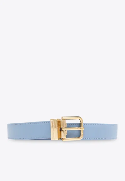Dolce & Gabbana Dg Logo Plaque Leather Belt In Light Blue