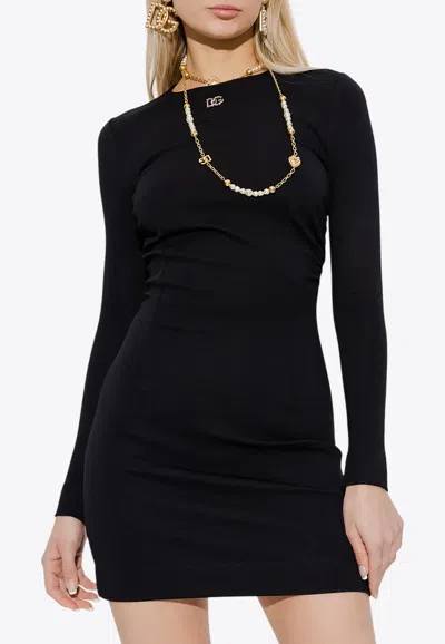 Dolce & Gabbana Dg Logo Plaque Mini Dress In Black