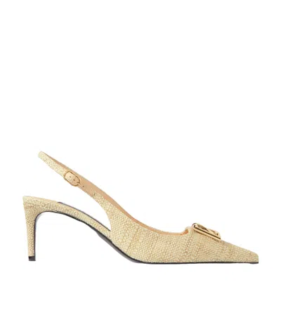 Dolce & Gabbana Dolce  Gabbana Dg Logo Plaque Slingbacks In Neutral