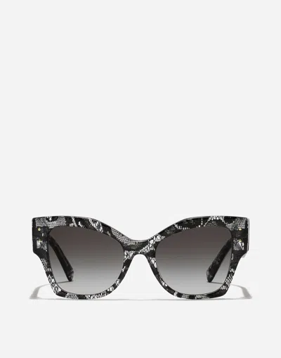 Dolce & Gabbana Dg Logo Plaque Sunglasses In Black Lace