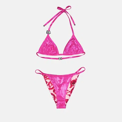 Dolce & Gabbana Dg Logo Plaque Triangle Bikini Set In Pink