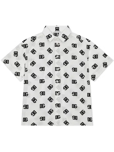 Dolce & Gabbana Kids' Logo-print Short-sleeved Shirt In White