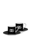 Dolce & Gabbana Dg Logo Porcelain Set Of Two Espresso Cups In Black