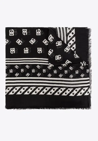 Dolce & Gabbana Dg Logo Print Cashmere-blend Scarf In Black