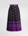 Dolce & Gabbana Dg Logo-print Long Pleated Silk Skirt In Black