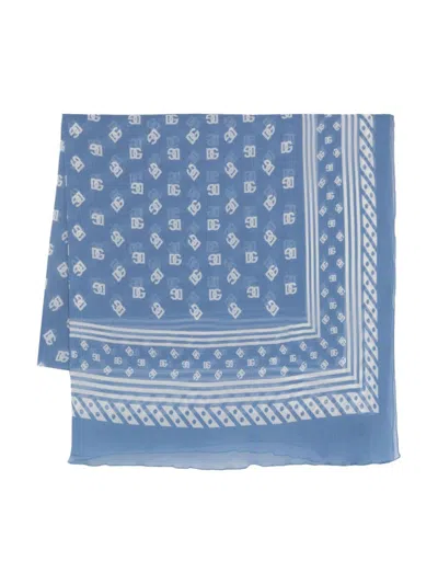 Dolce & Gabbana Dg Logo-print Silk Scarf In Dg Bco F.azure