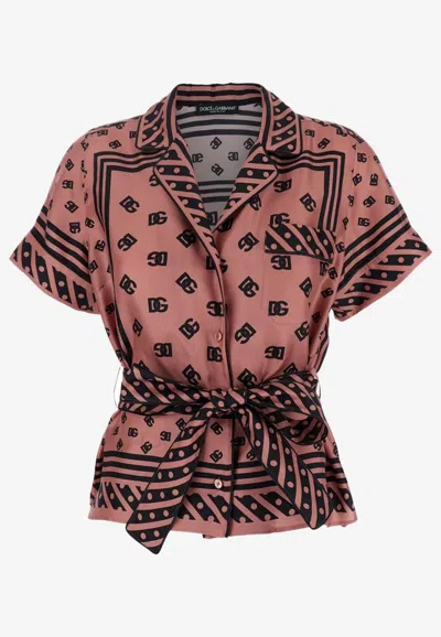 DOLCE & GABBANA DG LOGO PRINT SILK SHIRT