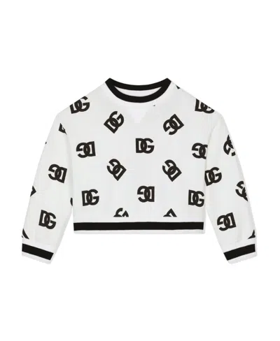 Dolce & Gabbana Dg Logo Printed Short Hoodie In White Other