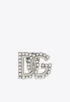 Dolce & Gabbana Dg Logo Rhinestone Embellished Brooch In Silver