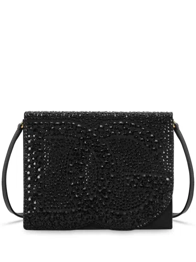 Dolce & Gabbana Dg Logo Rhinestone-embellished Crossbody Bag In Black