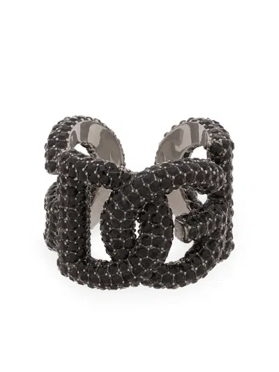 Dolce & Gabbana Dg-logo Rhinestone-embellished Ring In Schwarz