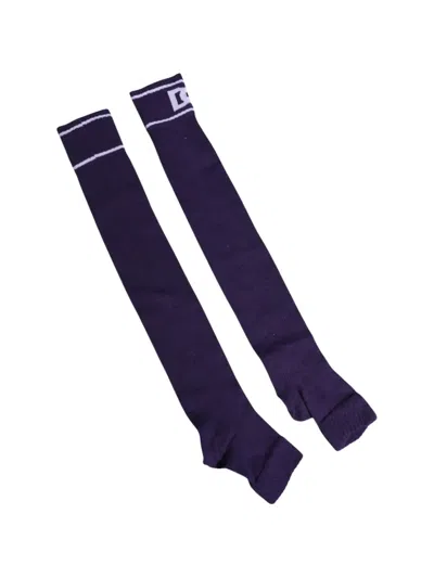 Dolce & Gabbana Purple Cotton Dg Logo Print Open Toe Socks Polyester Elastane Clothing