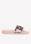 Dolce & Gabbana Dg Logo Beachwear Slides In Rubber In Pink