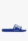 Dolce & Gabbana Rubber Beachwear Sliders With Dg Logo In Blue