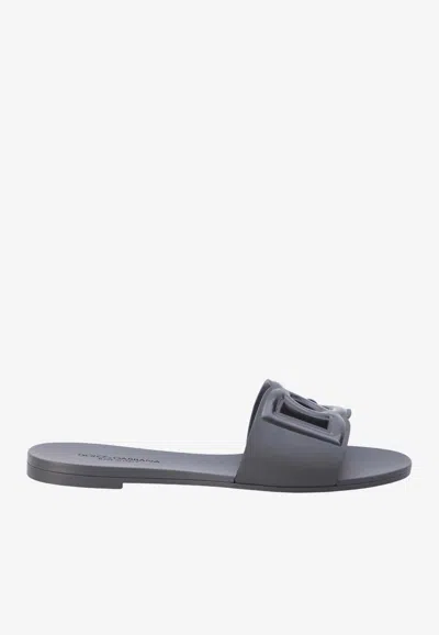 Dolce & Gabbana Dg Logo Rubber Slides In Black