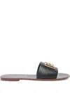 Dolce & Gabbana Black Calf Leather Bianca Slides