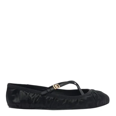 Dolce & Gabbana Gathered Satin Mary Jane Ballet Flats In Black