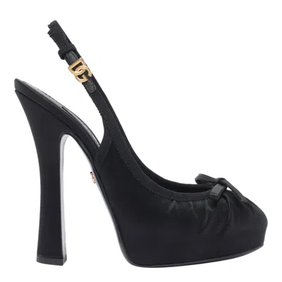 Dolce & Gabbana Vally 150 Slingback Satin Platform Pumps In Black