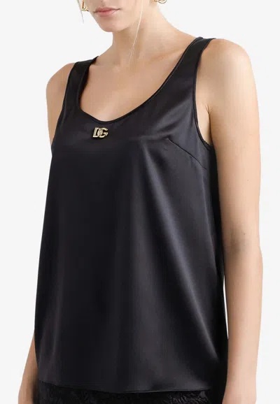 DOLCE & GABBANA DG LOGO SATIN TANK TOP