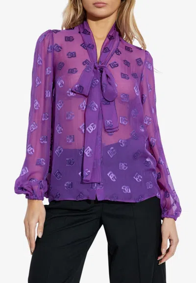Dolce & Gabbana Dg Logo Sheer Blouse With Scarf In Pink