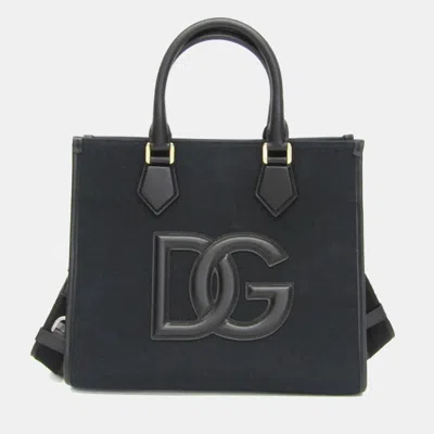 Pre-owned Dolce & Gabbana Dg Logo Shopping Bag Canvas Leather Tote Bag Black