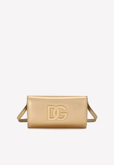 Dolce & Gabbana Dg Logo Shoulder Bag In Metallic Leather In Gold