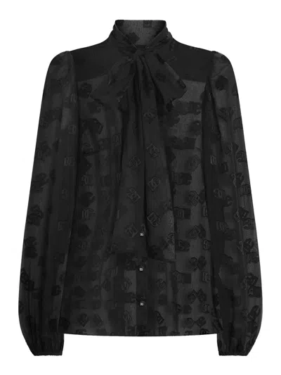 Dolce & Gabbana Dg-logo Silk Blouse In Black