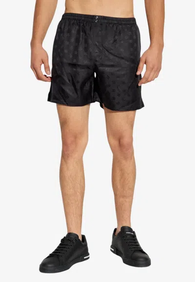 Dolce & Gabbana Dg Logo Silk Boxer Shorts In Black