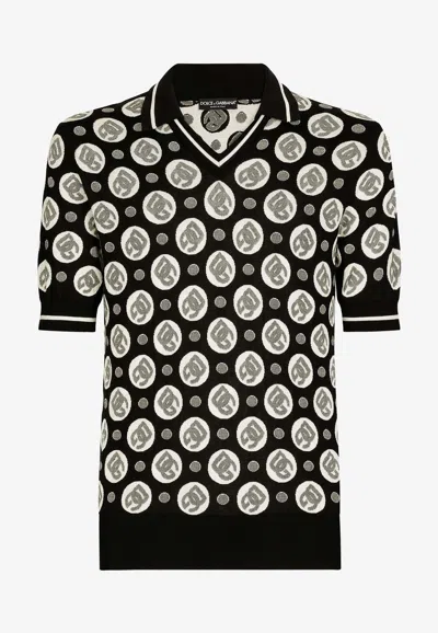Dolce & Gabbana Logo-print Silk Polo Shirt In Black