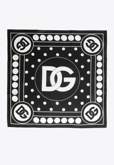 Dolce & Gabbana Dg Logo Silk Scarf In Black