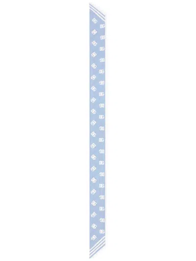 Dolce & Gabbana Dg-logo Silk Scarf In Blue