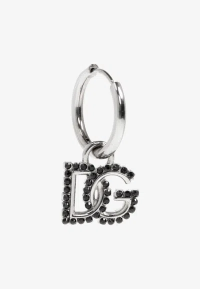 Dolce & Gabbana Dg Logo Single Hoop Earring In Silver