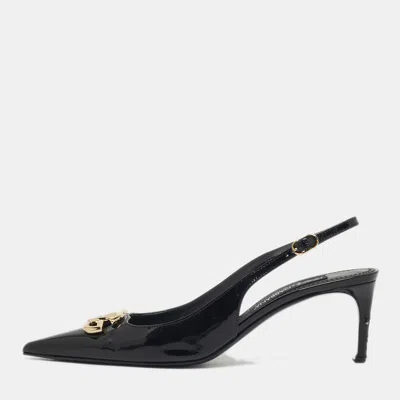 Pre-owned Dolce & Gabbana Dg Logo Size 39 Black Patent Leather Slingback Pumps