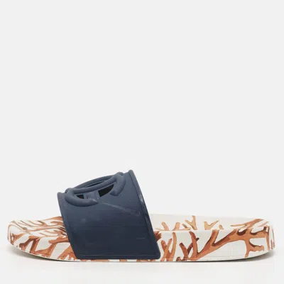 Pre-owned Dolce & Gabbana Dg Logo Size 39 Tricolor Rubber Pool Slide In Blue